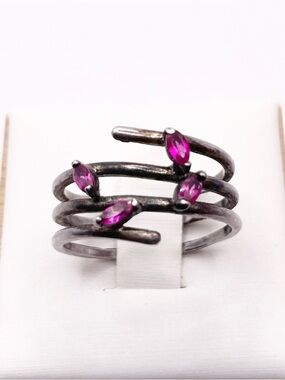 Size 7.5 Sterling Silver Ruby Gemstone Wrap Ring- signed NF